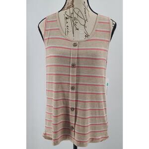 Pink clover Stitch Fix ribbed button tank top Sz Large beachy resort wear cruise